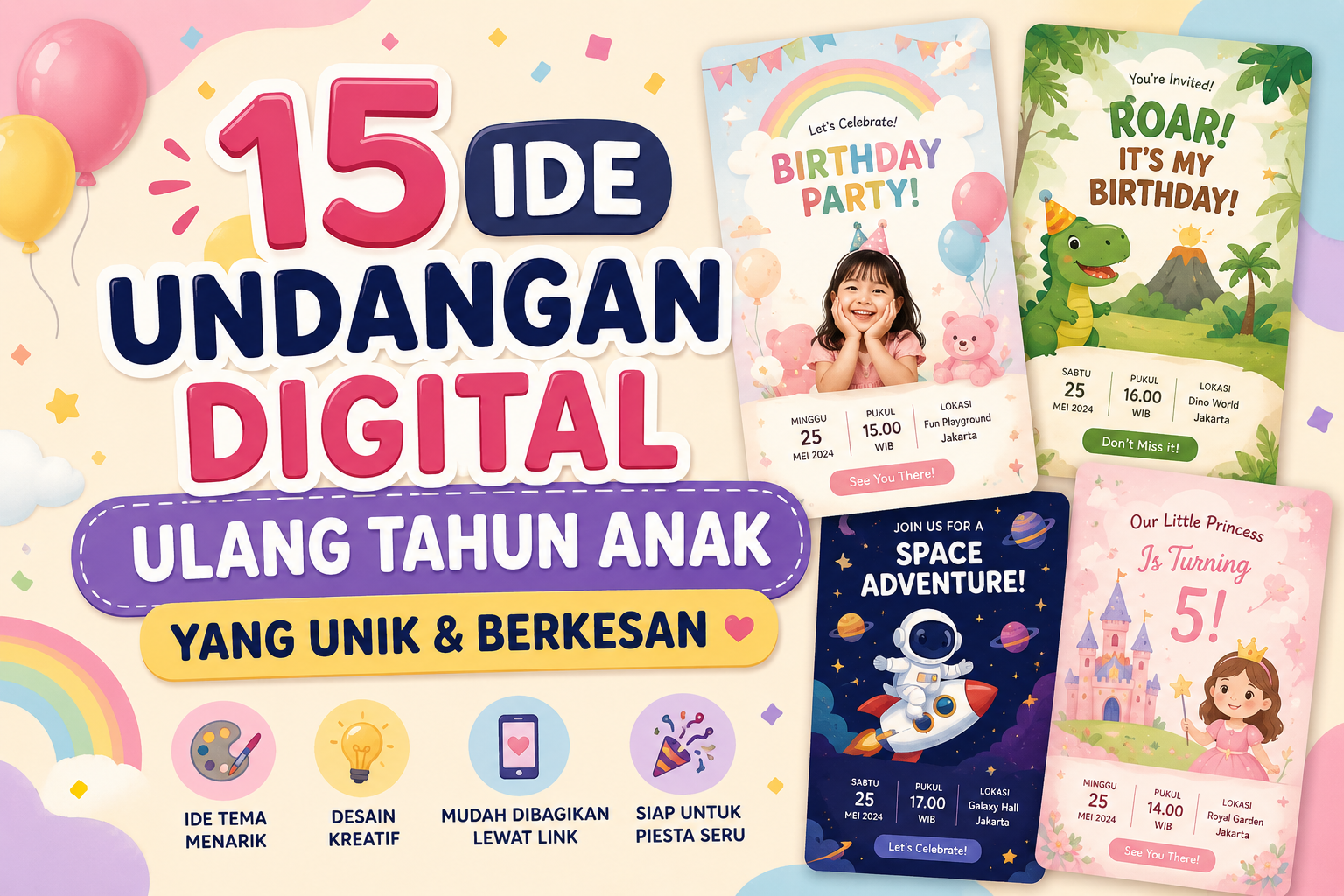 15 Ide Undangan Digital Ulang Tahun Anak yang Unik